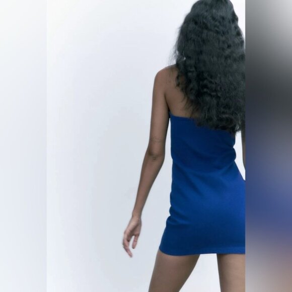 NWT ZARA Blue Bandeau Denim Strapless SEXY Stretch Mini Dress 6929/204 Size L - Picture 2 of 15